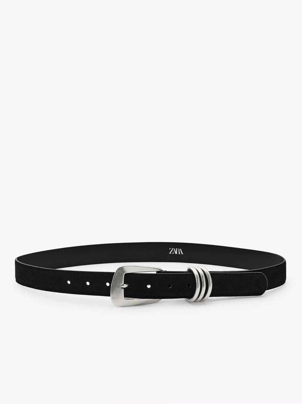 Zara Split Black Leather Belt with Rectangular Buckle & Triple Loop